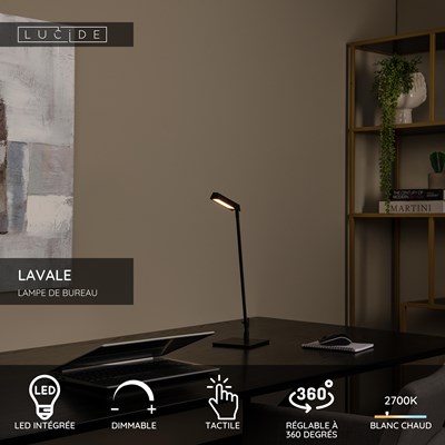 Lucide LAVALE - Lampe de bureau - LED Dim. - 1x3W 2700K - Noir